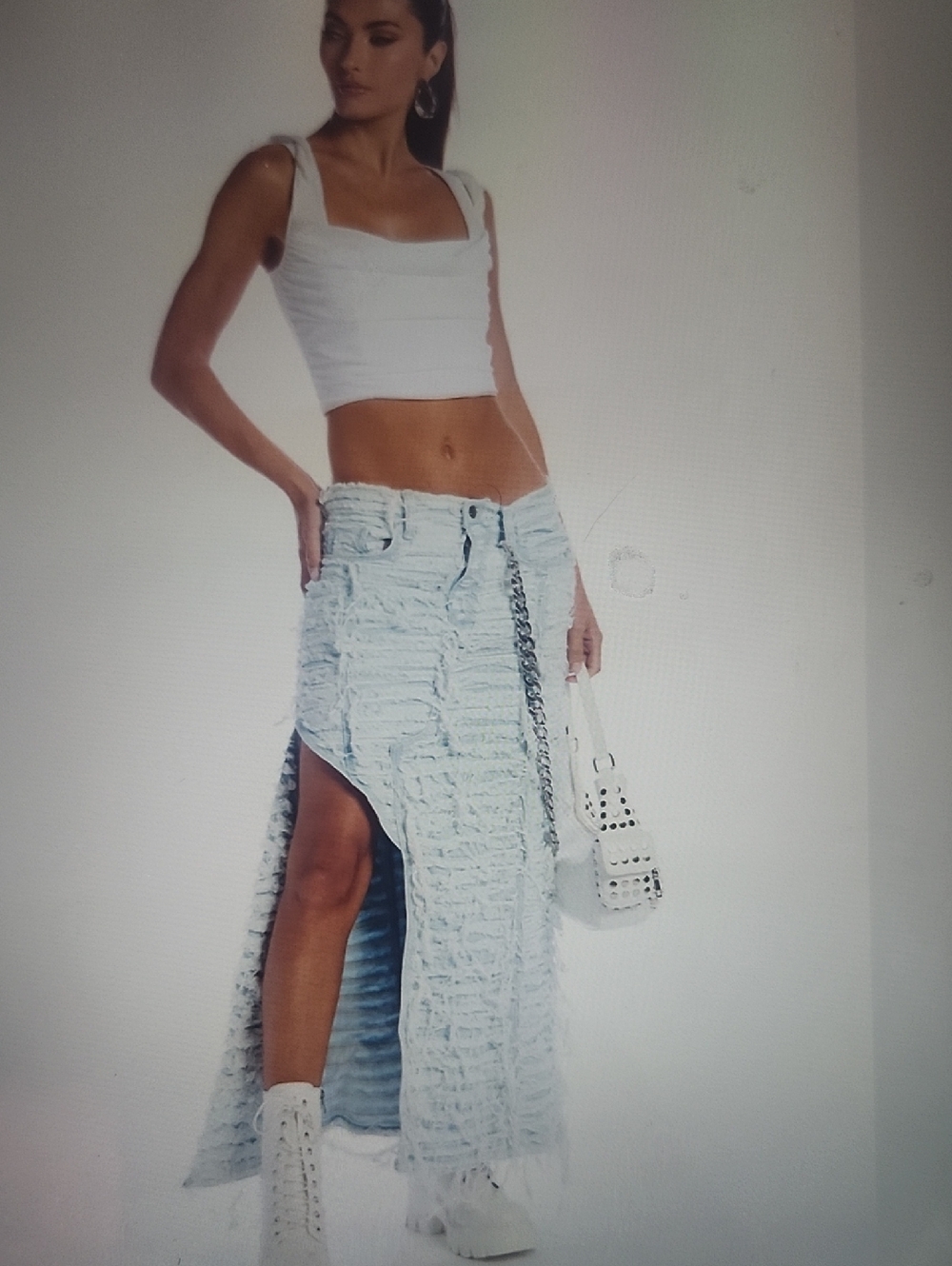 Mess With Me Super Distressed Maxi Demin Skirt By AKIRA NWT SZ. 18
